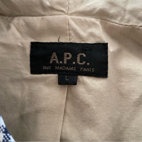 APC Navy Checkered Hooded Trench Coat Jacket Large - Picture 8 of 8